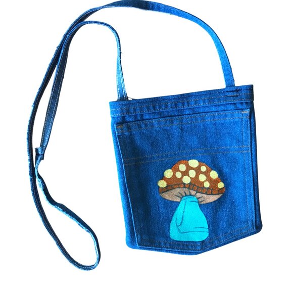 Handmade Crossbody Jean Purse: Painted Mushroom Over Shoulder Cell Phone Bag - Picture 10 of 10